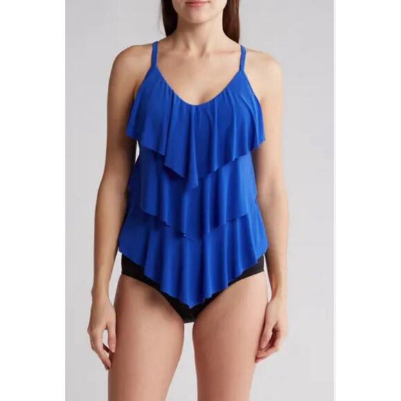 Magicsuit Rita Tankini Swimsuit Top Size 10 Twilight Blue Tiered Layers TOP ONLY - Picture 2 of 11